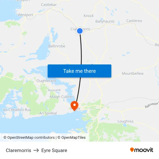Claremorris to Eyre Square map