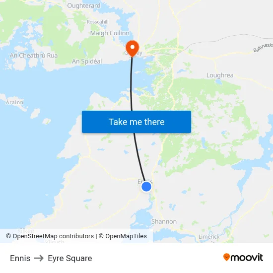 Ennis to Eyre Square map