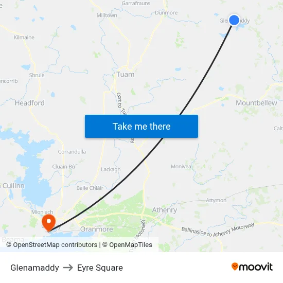 Glenamaddy to Eyre Square map
