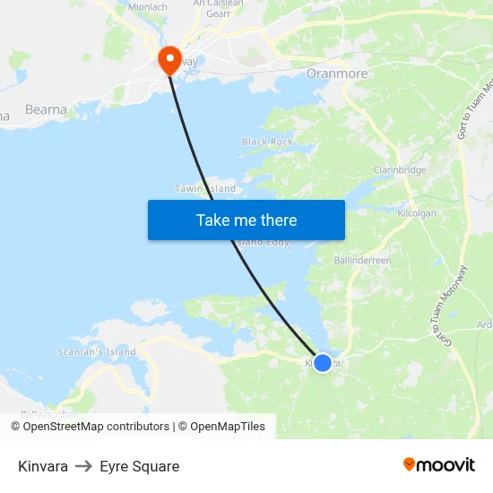 Kinvara to Eyre Square map
