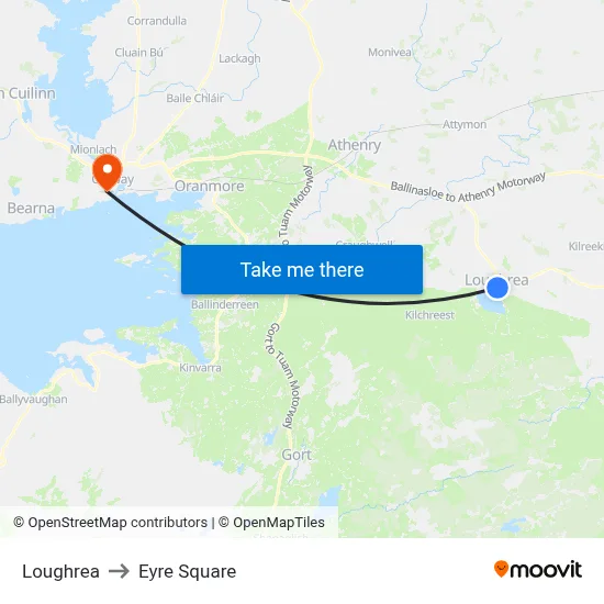 Loughrea to Eyre Square map