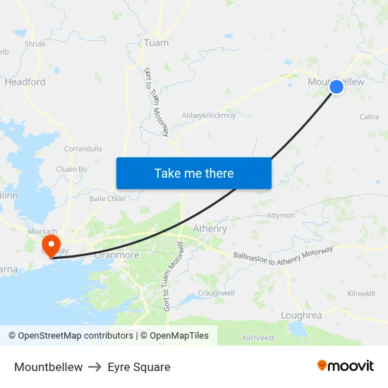Mountbellew to Eyre Square map