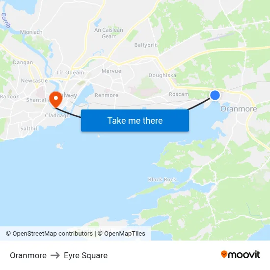 Oranmore to Eyre Square map