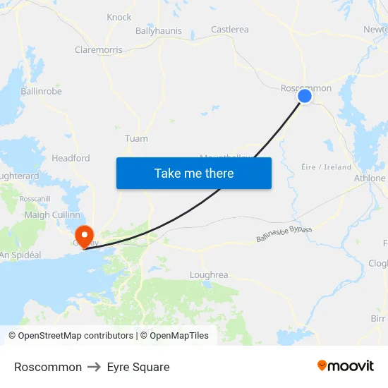 Roscommon to Eyre Square map