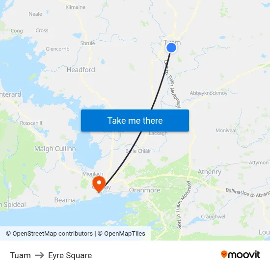 Tuam to Eyre Square map