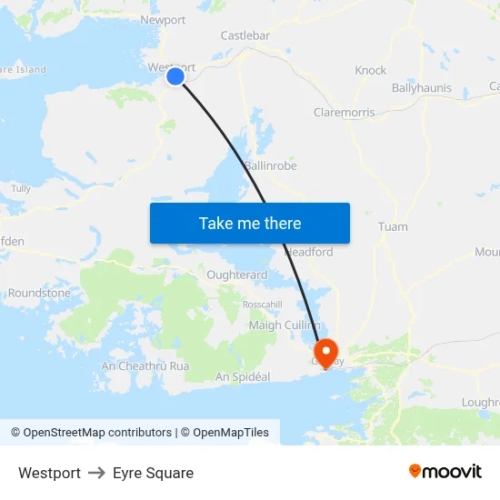 Westport to Eyre Square map