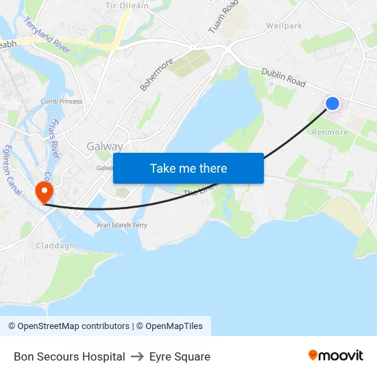 Bon Secours Hospital to Eyre Square map
