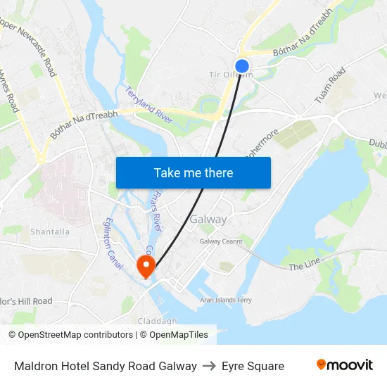 Maldron Hotel Sandy Road Galway to Eyre Square map