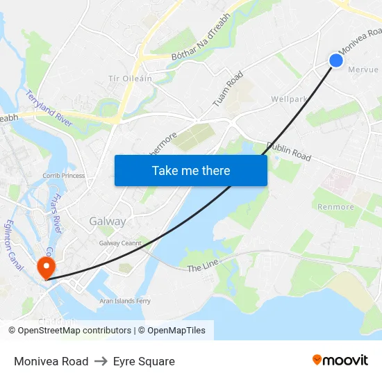 Monivea Road to Eyre Square map