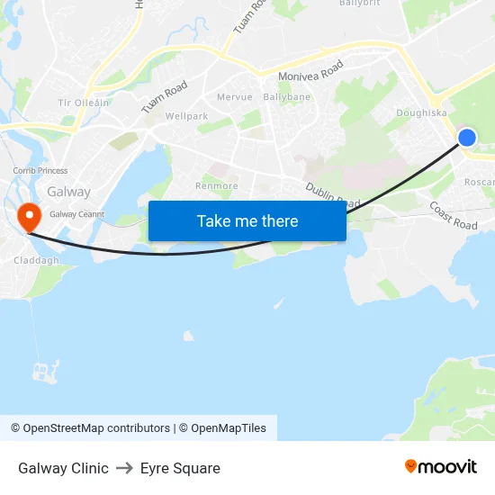 Galway Clinic to Eyre Square map
