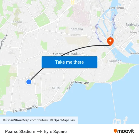 Pearse Stadium to Eyre Square map