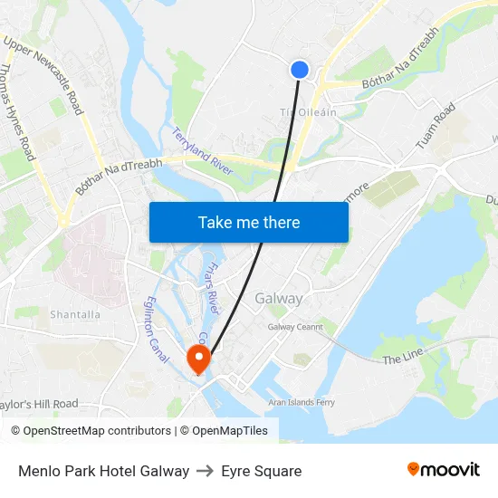 Menlo Park Hotel Galway to Eyre Square map