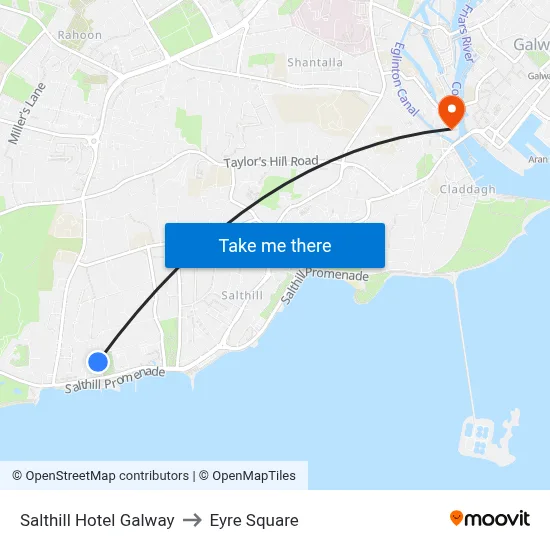 Salthill Hotel Galway to Eyre Square map
