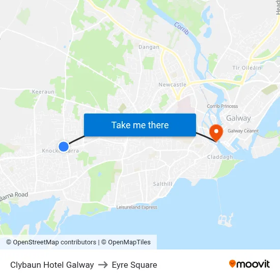 Clybaun Hotel Galway to Eyre Square map