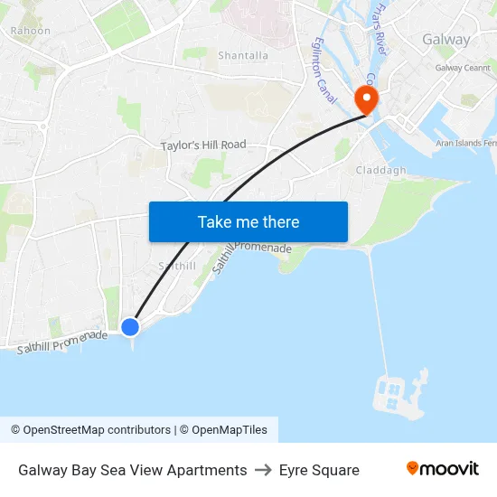 Galway Bay Sea View Apartments to Eyre Square map