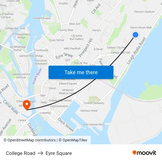College Road to Eyre Square map