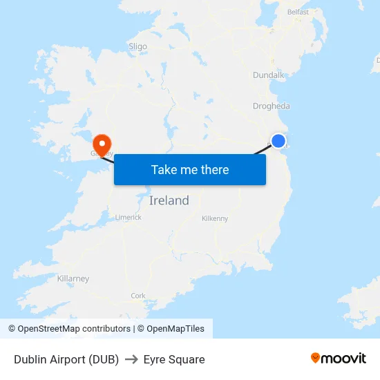Dublin Airport (DUB) to Eyre Square map