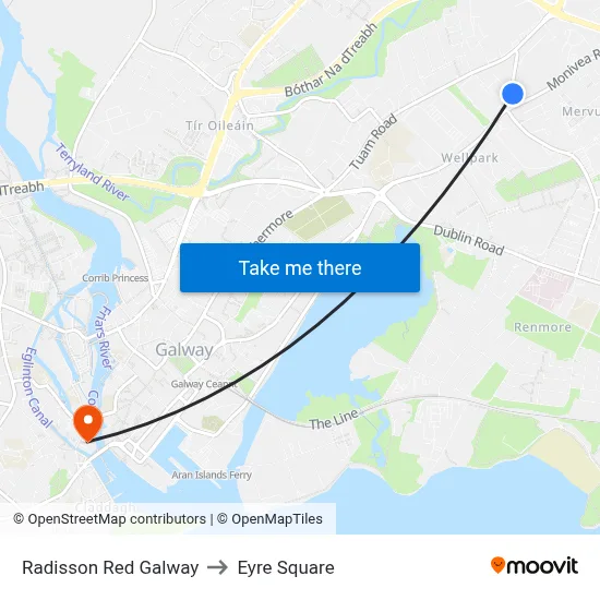 Radisson Red Galway to Eyre Square map