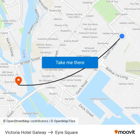 Victoria Hotel Galway to Eyre Square map