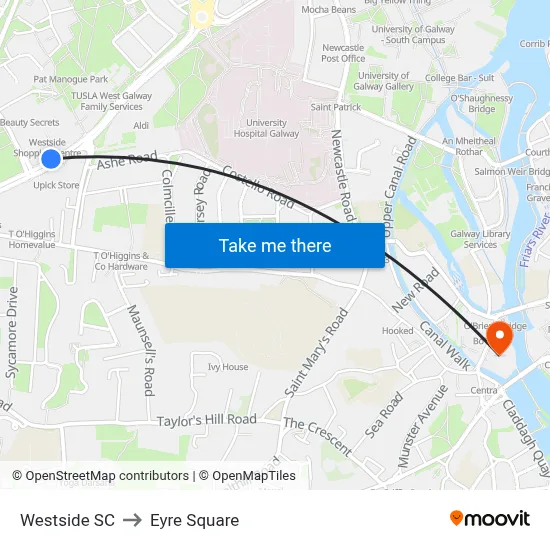 Westside SC to Eyre Square map