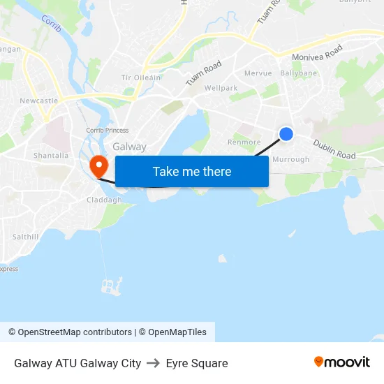 Galway ATU Galway City to Eyre Square map