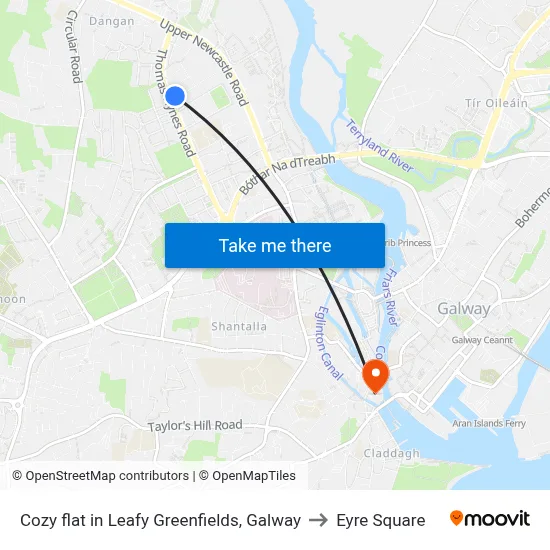 Cozy flat in Leafy Greenfields, Galway to Eyre Square map