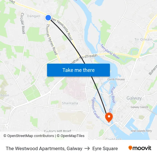 The Westwood Apartments, Galway to Eyre Square map