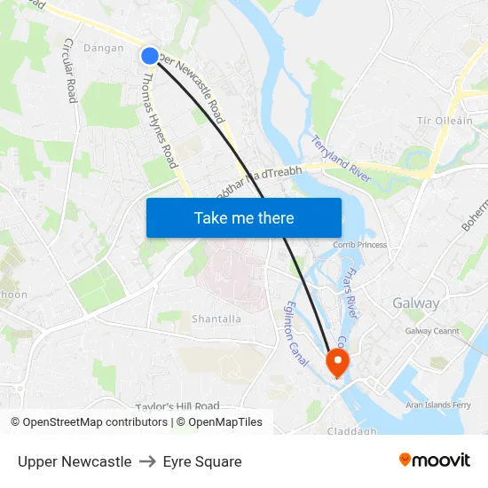 Upper Newcastle to Eyre Square map