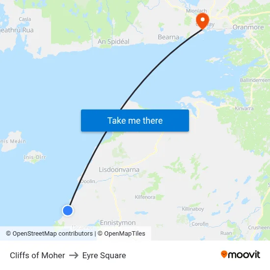 Cliffs of Moher to Eyre Square map