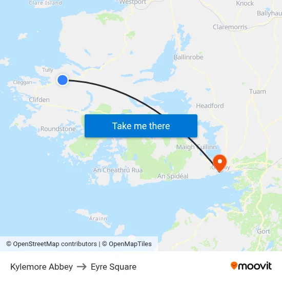 Kylemore Abbey to Eyre Square map