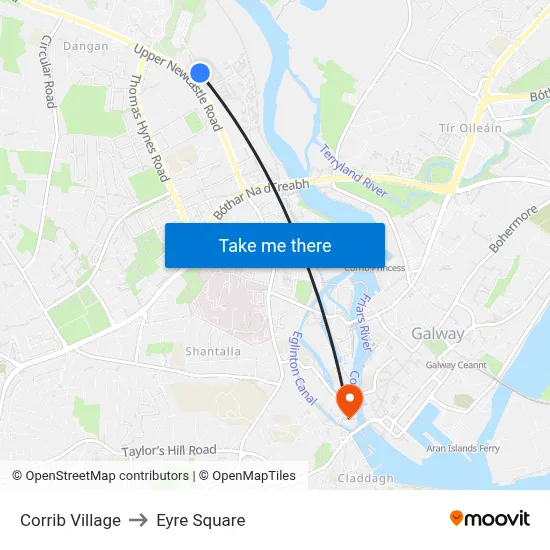 Corrib Village to Eyre Square map