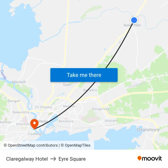 Claregalway Hotel to Eyre Square map
