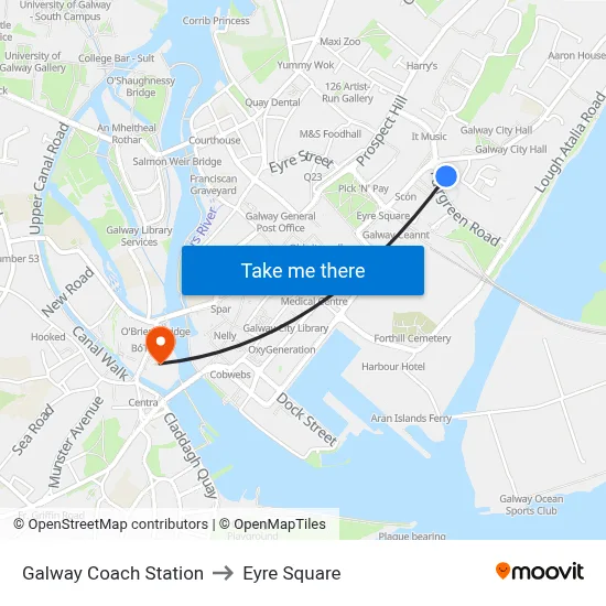 Galway Coach Station to Eyre Square map