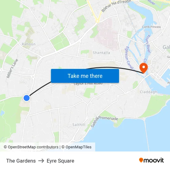 The Gardens to Eyre Square map