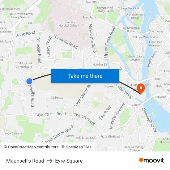 Maunsell's Road to Eyre Square map