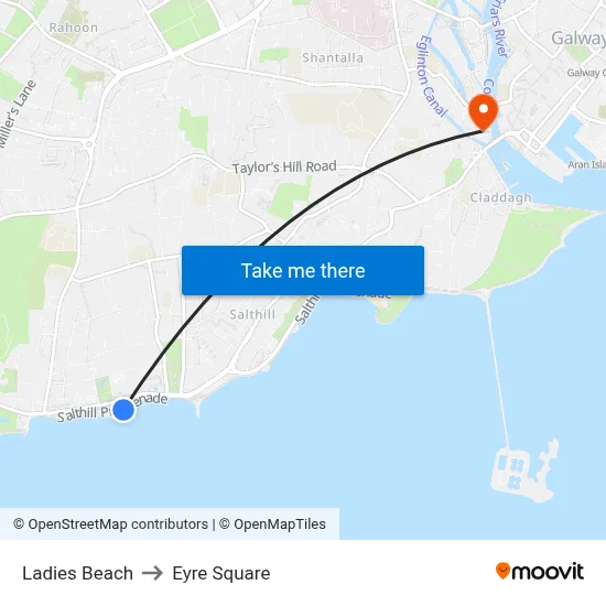 Ladies Beach to Eyre Square map