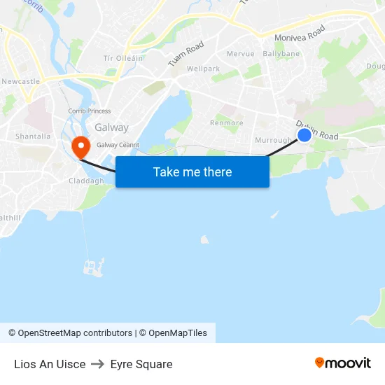 Lios An Uisce to Eyre Square map