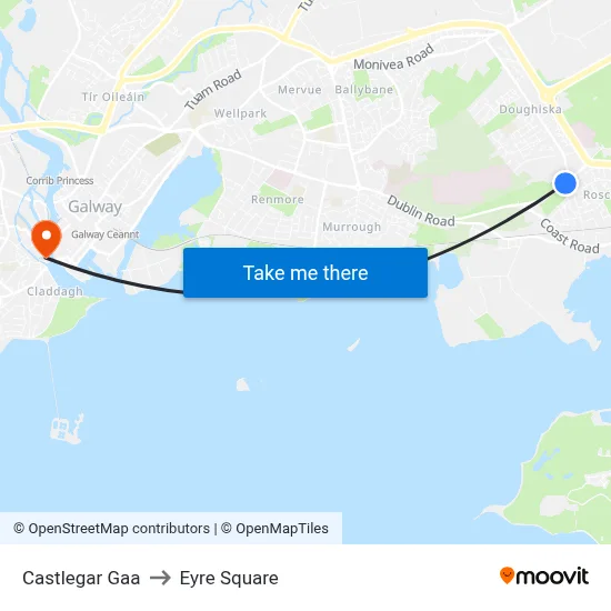 Castlegar Gaa to Eyre Square map