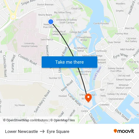 Lower Newcastle to Eyre Square map