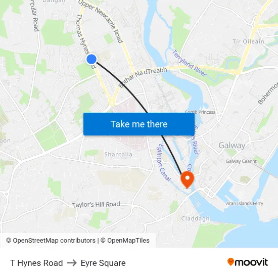 T Hynes Road to Eyre Square map
