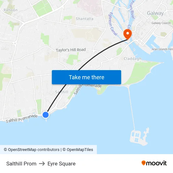 Salthill Prom to Eyre Square map