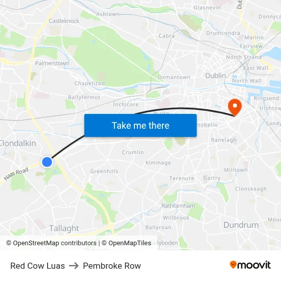 Red Cow Luas to Pembroke Row map