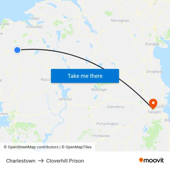 Charlestown to Cloverhill Prison map
