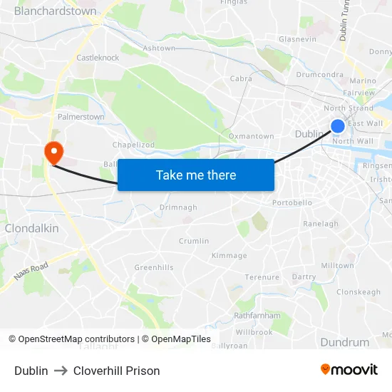 Dublin to Cloverhill Prison map