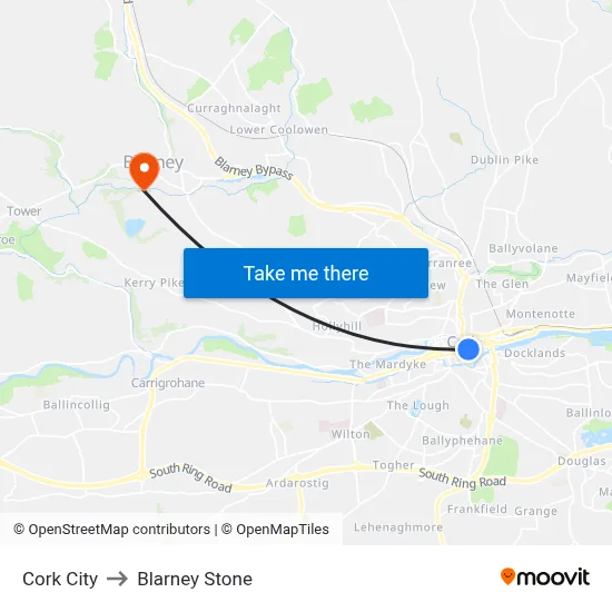 Cork City to Blarney Stone map