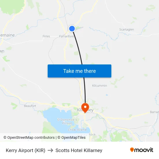 Kerry Airport (KIR) to Scotts Hotel Killarney map