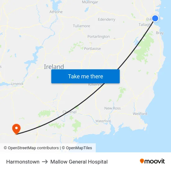 Harmonstown to Mallow General Hospital map