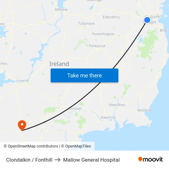 Clondalkin / Fonthill to Mallow General Hospital map