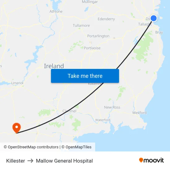 Killester to Mallow General Hospital map