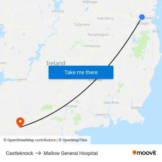 Castleknock to Mallow General Hospital map